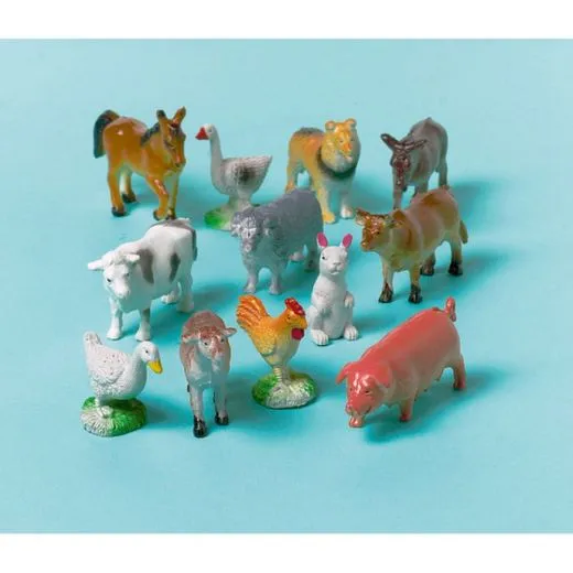 12 Plastik Miniatur Bauernhoftiere