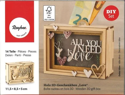 Holz 3D Geschenkbox Love
