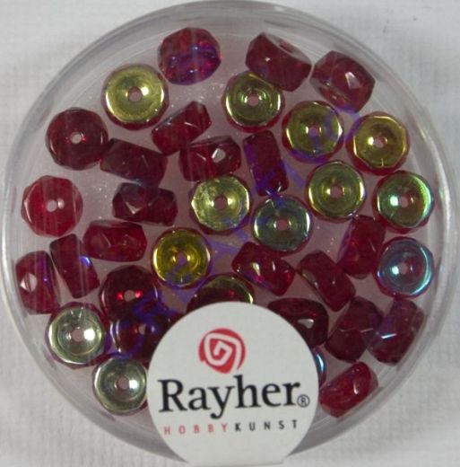 Glas-Schliffperlen, Radl 6x3 mm irisierend rubin