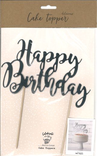 Cake Topper - Happy Birthday silber