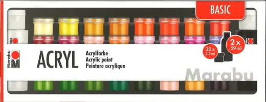 Marabu Acrylfarbe Basic - 32x 3,5ml plus 2x 59ml