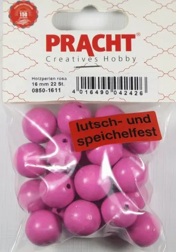 Pracht Holzperlen, poliert 16mm 16St pink