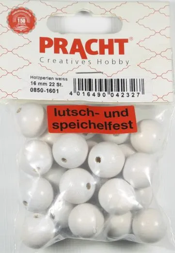 Pracht Holzperlen, poliert 16mm 16St wei