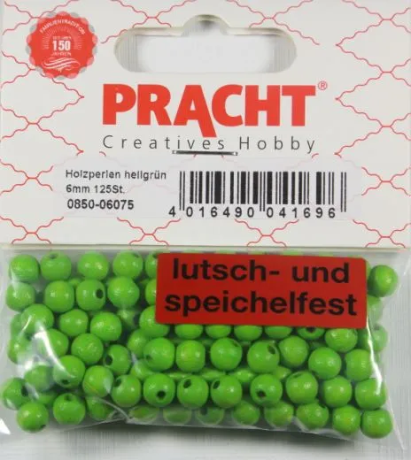 Pracht Holzperlen, poliert 6mm 125St hellgr�n