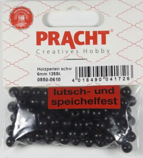 Pracht Holzperlen, poliert 6mm 125St schwarz