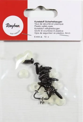 Kunststoff Sicherheitsaugen, 6mm � dunkelbraun