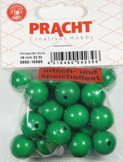 Pracht Holzperlen, poliert 16mm 16St gr�n