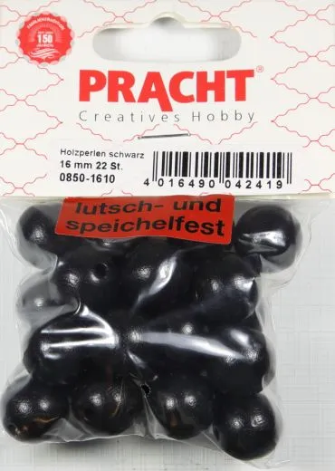 Pracht Holzperlen, poliert 16mm 16St schwarz