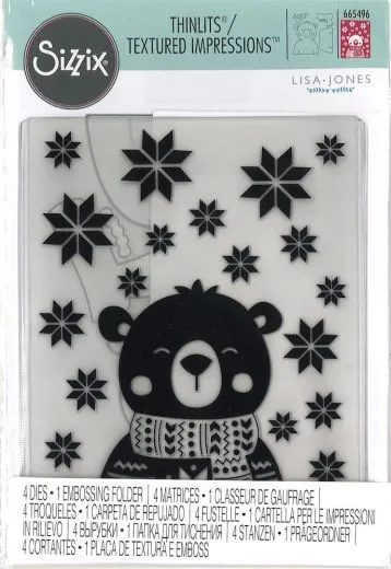 Sizzix Thinlits Die Set 4PK w/Textured Impressions Embossing Folder - Cozy Bear