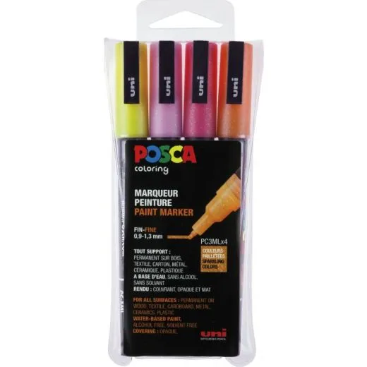 MARKER UNI POSCA PC-3M 0,9-1,3mm GLITTER 4ER SET