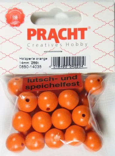 Pracht Holzperlen, poliert 14mm 18St orange