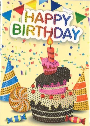 Diamond Painting Grusskarte Happy Birthday - Torte