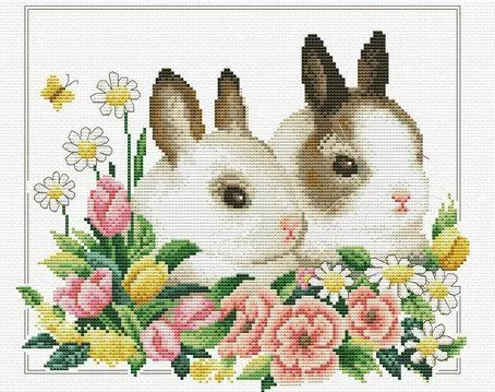 Ladybird Stickset (No-Count Kreuzstich) Spring Bunnies 26,3x22,5 cm