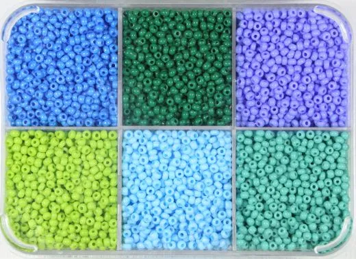 Rocailles Perlenbox satt gr�n-blau ton