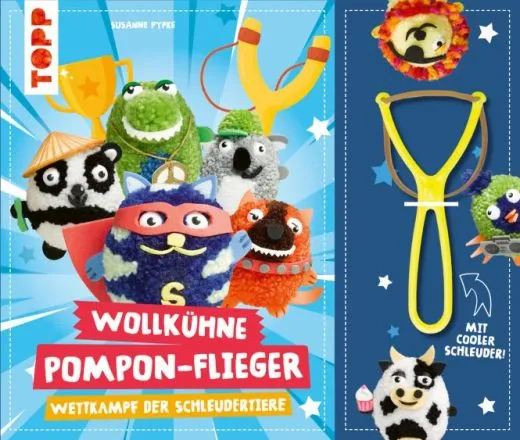 Wollk�hne Pompon-Flieger. Mit Schleuder