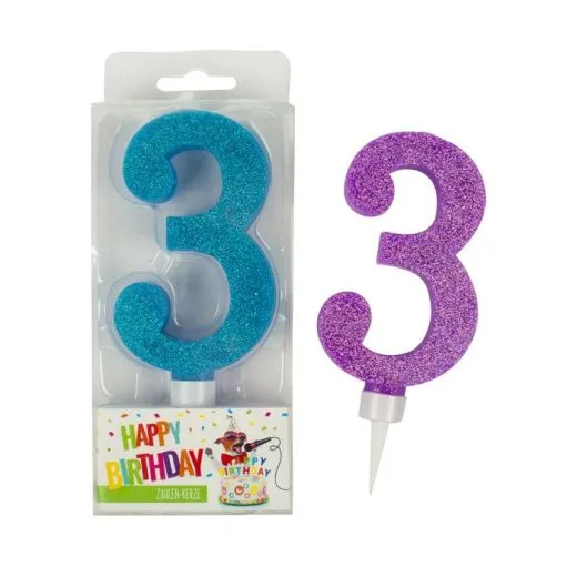 Zahlenkerze 3 Glitter Maxi