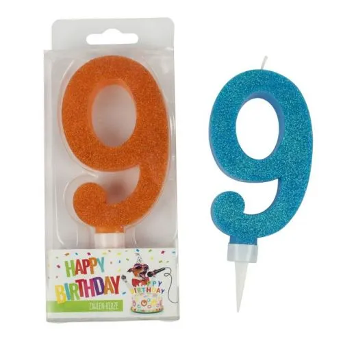 Zahlenkerze 9 Glitter Maxi