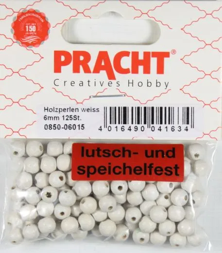 Pracht Holzperlen, poliert 6mm 125St wei�