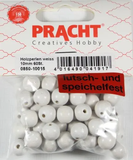 Pracht Holzperlen 10mm 60St wei�