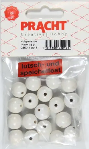 Pracht Holzperlen 14mm 18St wei�