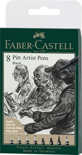 Pitt Artist Pen Tuschestift, 8er Etui, schwarz
