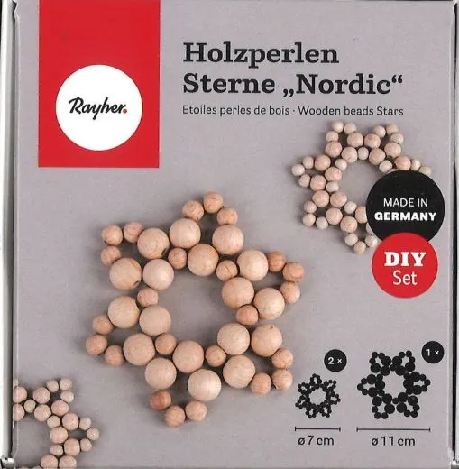 Bastelpackung Holzperlen Sterne Nordic 2x7cm+1x11cm
