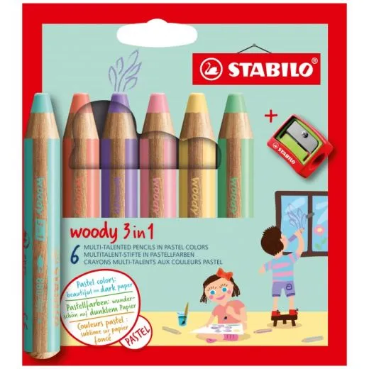 STABILO� woody 3 in 1 Etui incl. Anspitzer - Pastellfarben