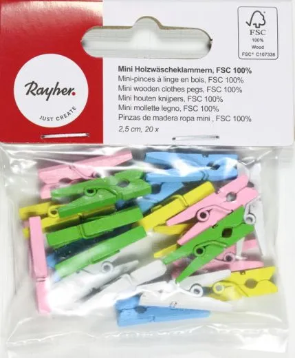 Holzw�scheklammern 2,5cm 20 St�ck pastell