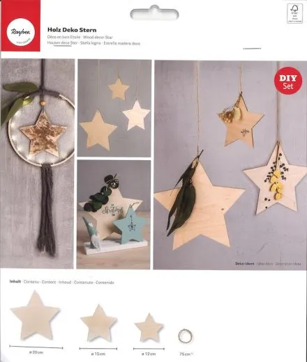 Holz Deko Stern 3 St�ck in Set