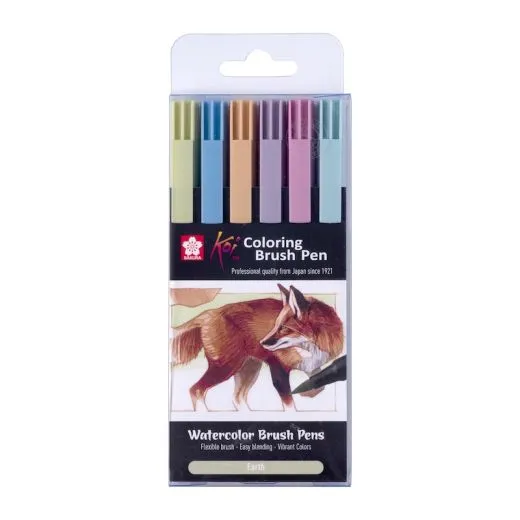 SAKURA Koi Colouring Brush Pen Set Earth | 6 Farben