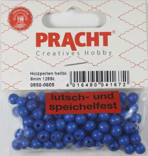 Pracht Holzperlen, poliert 6mm 125St hellblau