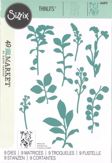 Sizzix Framelits 9PK Die Set - Fine Stems 02 By 49 And Market