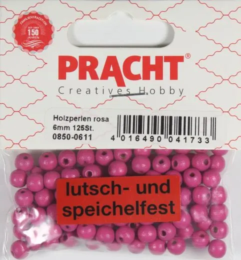 Pracht Holzperlen, poliert 6mm 125St rosa