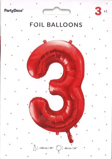 Folien-Ballon 3 rot 86cm
