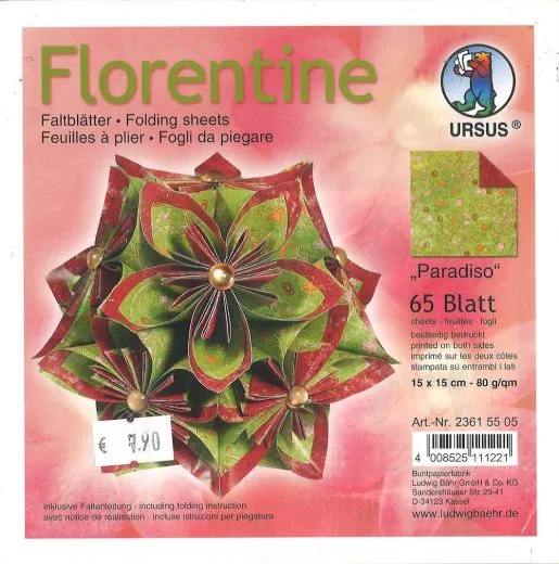 Florentine Faltbl�tter Paradiso 15x15cm 65 Blatt rot/gr�n