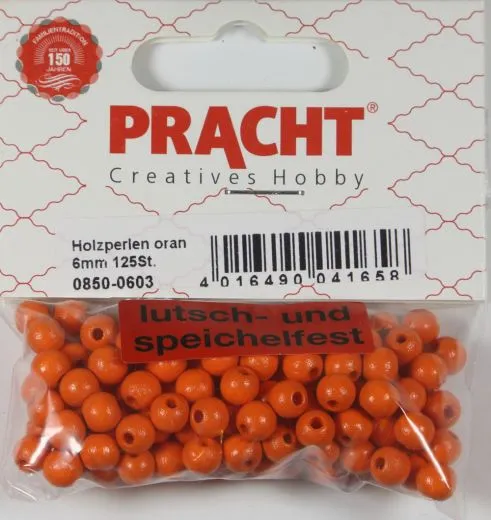 Pracht Holzperlen, poliert 6mm 125St orange