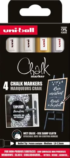Chalk Marker UNI CHALK PWE-5M 4 Kreidemarker gold/silber/wei�