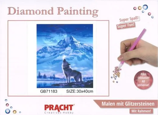 Diamond Painting mit Rahmen 30x40cm - Wolf vor Berg
