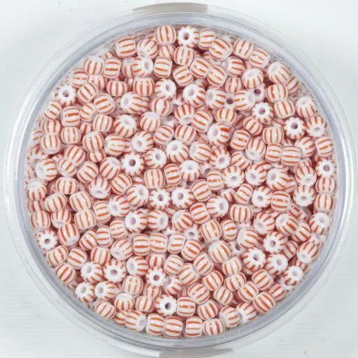 Pracht Rocailles 2,6mm gestreift wei� rot fein