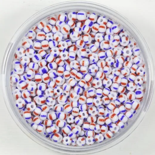 Pracht Rocailles 2,6mm gestreift wei� hellrot blau