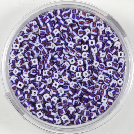 Pracht Rocailles 2,6mm gestreift wei� dunkelblau dunkelrot