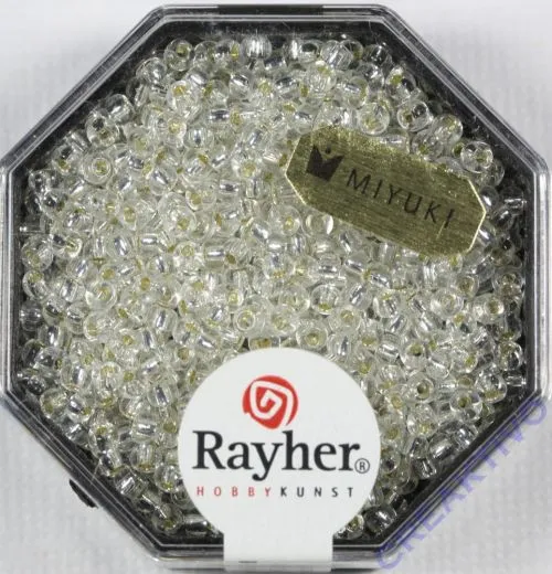 Premium-Rocailles, 2,2 mm  mit Silbereinzug bergkristall