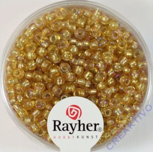 Rocailles 2,6mm mit Silbereinzug + Rainbow honiggelb (Restbestand)