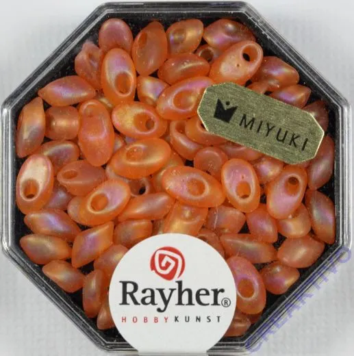 Magatama Perlen 4x7mm transp. frost Rainbow capriorange (Restbestand)