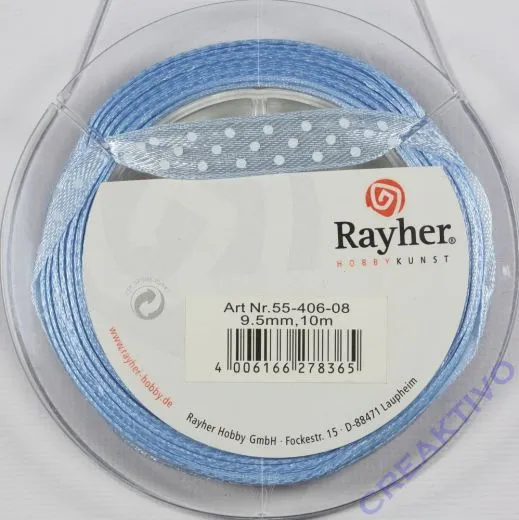 Rayher Satinband mit Punkten 9,5mm hellblau