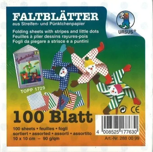Streifen-P�nktchen-Faltbl�tter Origamipapier 10x10cm