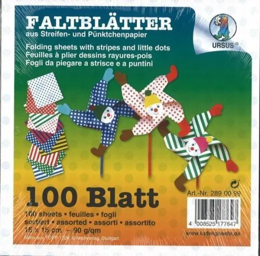 Streifen-P�nktchen-Faltbl�tter Origamipapier 15x15cm