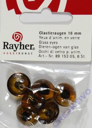 Glastieraugen zum Aufn�hen, braun, 16 mm �, SB-Btl. 6 St�ck (Restbestand)