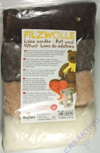 Reine Schurwolle, meliert, Braun-T�ne, Vlies, Beutel 4 Farben � 25 g