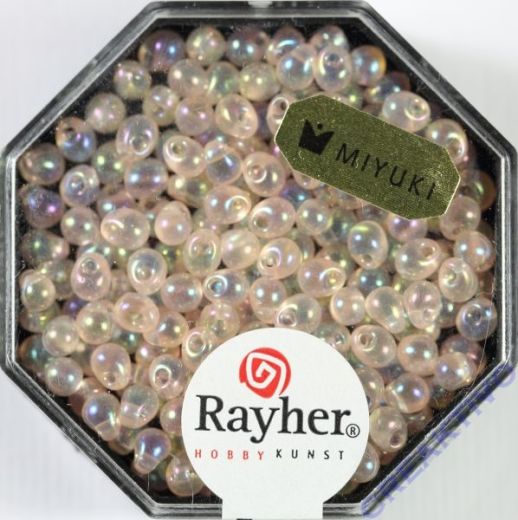 Miyuki-Perle-Drop transparent regenbogen 3,4mm lachsrosa (Restbestand)